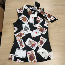 VINTAGE Moschino Jeans Sleeveless Top Bow Neckline Black Playing Cards Size 6 picture