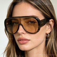 Gucci GG2164 Women Shield Sunglasses Oversized Gray Brown Texture Shades picture