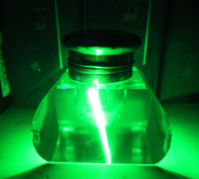 Antique Solid Block of Super Bright Green Uranium Glass Inkwell picture