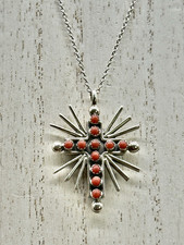 Vintage Zuni Native American Reversible Sunburst Cross Pendant Necklace, 21.5”L picture