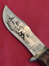 RIGID RG-47 VINTAGE SEKI JAPAN (1970’S-80’S) ETCHED GRIZZLY BEAR - ORG. SHEATH picture