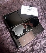 PRADA Square Sunglasses Black Plastic Frame Gray Tinted Case picture
