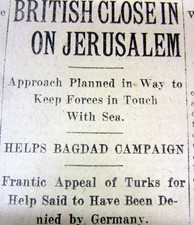 2 1917 WW I newspapers BRITISH ARMY CAPTURE of JERUSALEM from the OTTOMAN EMPIRE picture