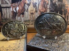 Lot Of Two Vintage Western Belt Buckles From Montana Silversmiths Silver Gold picture