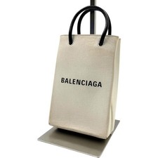 Balenciaga Shopping Phone Holder White Black Leather Logo 2Way Crossbody Bag picture