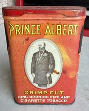 Vintage Prince Albert Crimp Cut tobacco tin, 1907 era empty vintage tin box old picture