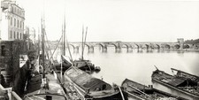 Coblenz Germany Boats River Stone Bridge Harbor Scene Vtg. Photo 19thC. picture