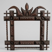 Vintage Tramp Art Frame, Rustic Folk Art Mirror Display (42cm) picture