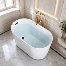 HOROW 47'' x 27'' Acrylic Freestanding Bathtub Deep Soaking Tub with Side Drain picture
