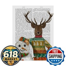 Trademark Fine Art Deer Christmas Sweater Text Snowman 18x24-Inch Fab Funky picture