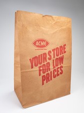 Vintage Acme Supermarket Store Brown Paper Grocery Shopping Bag Advertising Prop picture