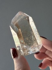 Natural Lemurian Champaign Smoky Quartz with Striations and Rainbows Semi Polish picture