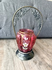 Antique Victorian Pickle Castor Hand Painted Cranberry Glass Insert Collectable picture