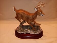 1986 HOMCO MATERPIECE PORCELAIN DEER FIGURINE JUMPING A LOG picture
