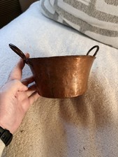 Antique Hand Hammered Copper Pot Double  Handles Cauldron  picture