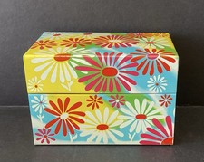 Vtg 70’s Flower Power Daisy Tin Metal Recipe Box Dividers Syndicate Mfg. Co. picture