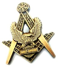 Masonic Eagle Square Compass Harley HOG Biker Antique Gold Lapel Pin picture