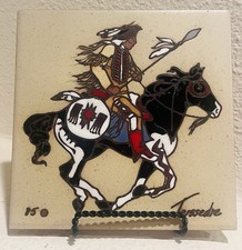 Vintage1985 Cleo Teissedre Signed Ceramic Tile/Trivet Native AMerican Warrior 6
