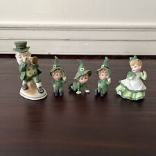 Vintage lot 5 LEFTON Green Leprechaun, Horn St Patricks Day Pixies Figures #6203 picture