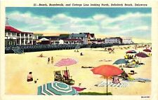 Vintage Postcard- BEACH, BOARDWALK, COTTAGE LINE, REHOBOTH BEACH, DE. picture