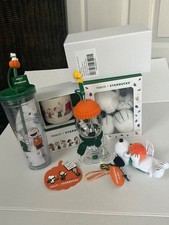 Starbucks Peanuts Lot of 6 Snoopy Plush/Pins/Tumbler/Mug/Key chain/Snoopy Glass picture