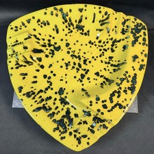 Vintage Ceramic Boomerang Ashtray Yellow Splatter Glaze Mid Century Modern 12.5