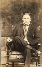1910’s RPPC PHOTO Handsome Young Man Seated Edwardian Postcard Antique picture