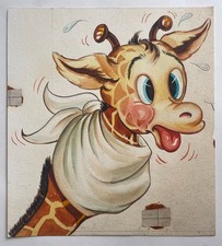 2 Vintage Original Get Well Greeting Card Illustration Art - Giraffes - 1940s picture