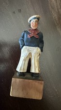 Vintage Quebec Folk Art Hand Carved Wood Sailor Figure Signed Hand Painted 4.25