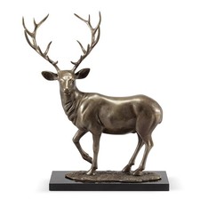 Woodland King Deer Brass Marble Sculpture Rustic Wildlife Decor Animal Statue picture