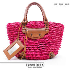 Balenciaga Straw Tote Basket Bag Handbag 236743 Pink Raffia Used picture