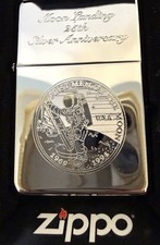 Zippo 1994 25th Anniversary Men on the Moon Unfired Orange Seal Intact Mint wBox picture