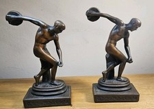 Antique 1920s Pompeian Bronze Co Discus Thrower Bookends Pair Art Deco Metal picture