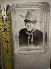 Vintage John Wayne Glass Ashtray With  The Duke Portrait Signed Artwork picture