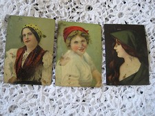 Peasant Girl Tin Pictures Made Germany Small Lot 3 Vintage Art picture