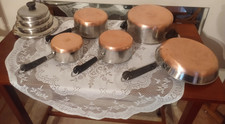 Vtg 1801 Revere Ware 9pcs Copper Bottom Pots 1qt, 1.5qt,2qt, 4.5qt, 9in skillet picture