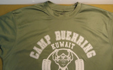 DISCONTINUED CAMP BEUHRING KUWAIT  MILITARY DEPLOYMENT OD GREEN SHIRT SMALL picture