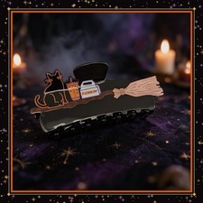 Dunkin 2026 Salem Halloween Black Cat Broom Drink Hair Claw Clip *Authentic* picture