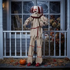 Halloween 6 FT Scary Animated Light-Up Eyes Talking Clown with Balloon Decor picture