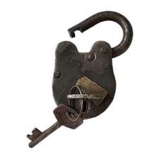 Antique 1800s Iron Padlock Lock w/ 2 Working Keys Riveted Body Brass Cover picture
