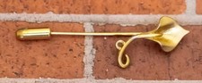 Estate 18K Yellow Gold Over Blooming Flower Elegant Stick Pin -Lapel Pin Unisex picture