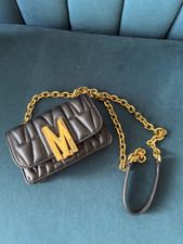 Authentic Moschino Black Quilted Leather Crossbody with Gold 'M' Logo and Chain picture