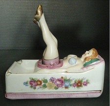 Vintage Ceramic 1940's 1950's Ashtray Pinup Naughty Nodder Moving Legs Japan picture