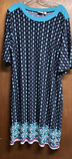 Kim Rogers Curvy Dress Blue geometric floral short sleeve Soft Plus size 1X picture