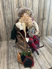 RARE Primitive Signed Christmas Log Rocking Santa Claus Figurine Statue 22”Tall picture