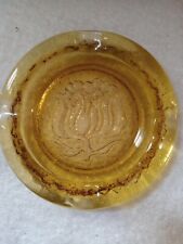 vintage amber gold ashtray floral round glass picture