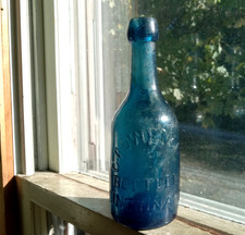 IRON PONTIL DARK BLUE C.B.OWEN & CO BOTTLERS CINCINNATI 1850s LONG NECK SODA picture
