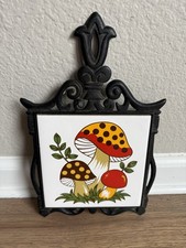 Vintage 1978 Merry Mushroom Cast Iron Ceramic Trivet Hot Plate Sears Japan picture