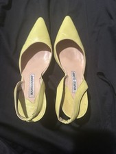 Manolo Blahnik Slingback Women's Kitten Stiletto High Heel Size 37 Neon Yellow picture