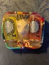 NIP Tulum Mexico Aztec Double Shot Glass Set Small Sombrero Hat Souvenir Gift picture